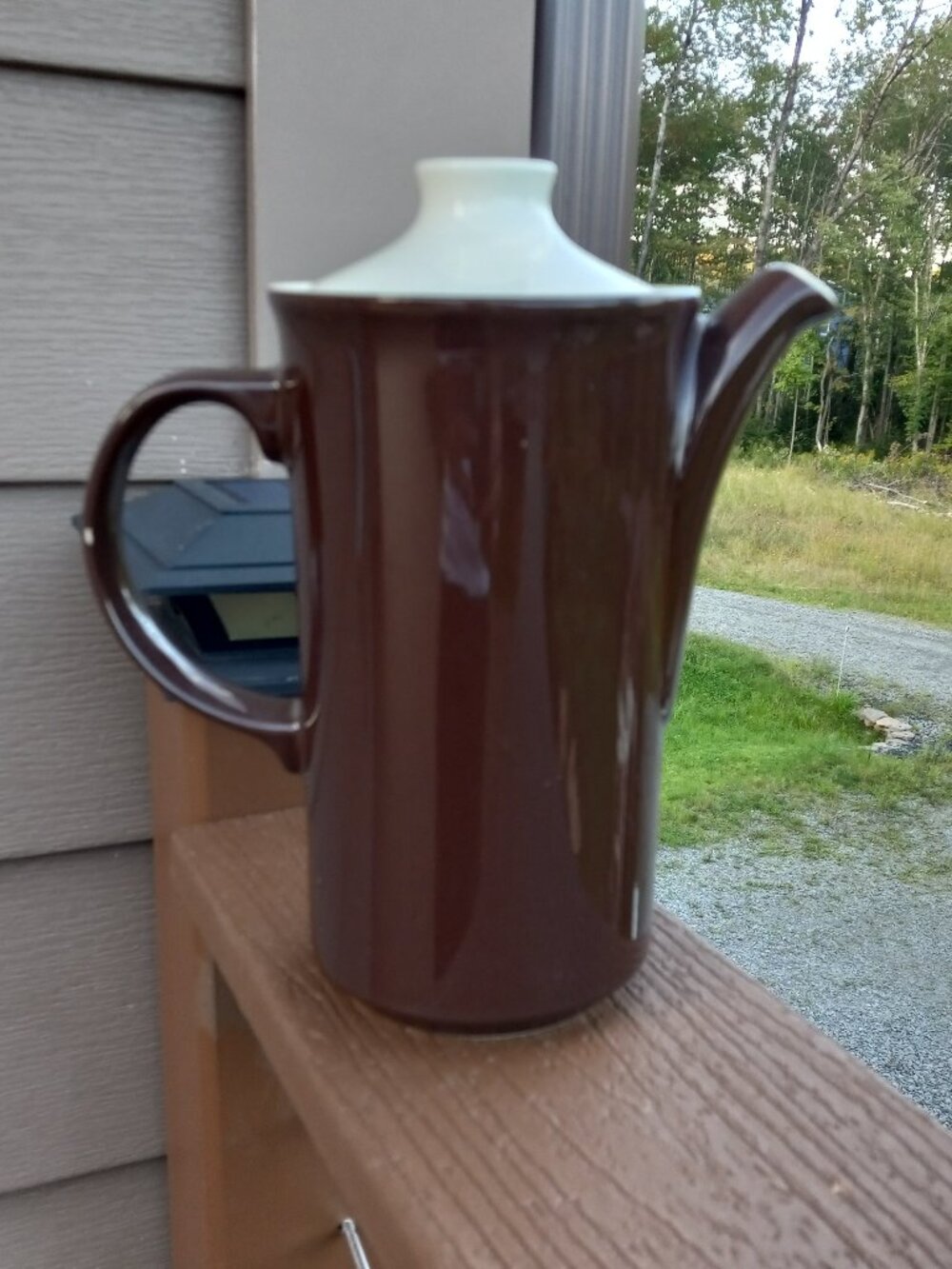 Vintage Brown and White Ironstone Coffee Serving Pot Made in USA
